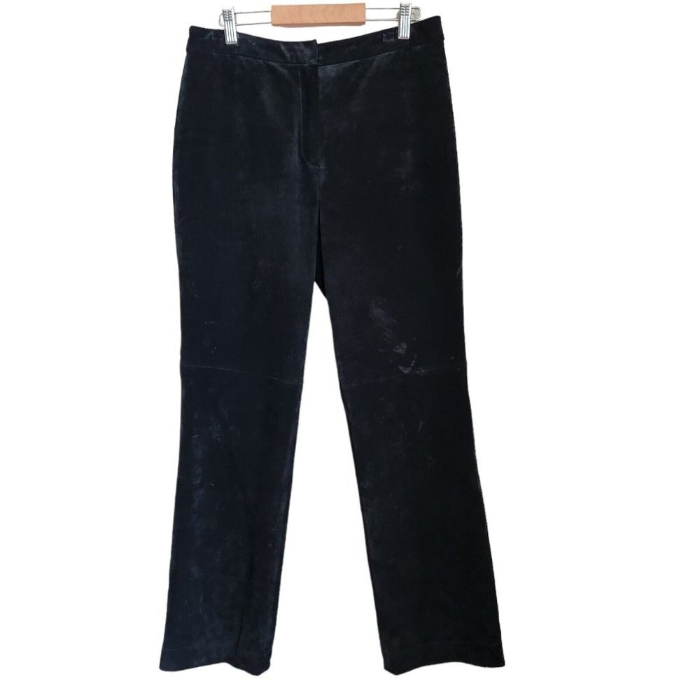 100% Leather Pants Womens Sz 6 (30*30) Lined Black Suede Straight Leg High Waist